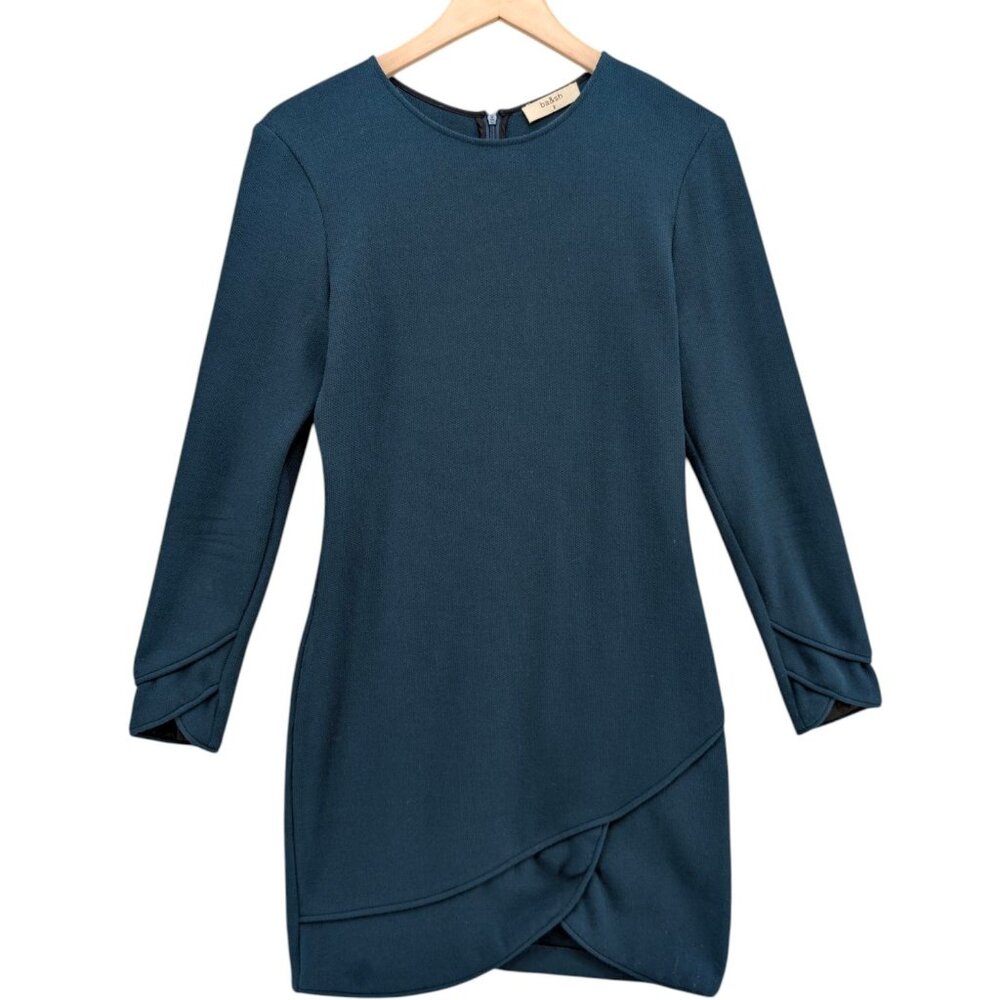 ba&sh Ottis Mini Dress Canard Green Wool Blend Long Sleeve Textured Size 2